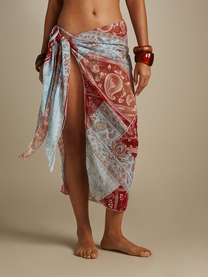 MISSGUIDED Paisley Printed Tie-Side Chiffon Sarong Cover-Up Skirt Beach Vacation Summer Wrap Maxi Skirt