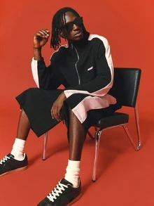 SUMWON Casual Full-Zip Track Co-Ord Set With Contrast Side Panel Detail And Logo Patch - Black - View 1