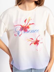 Rouah Women's Essence Print Round Neck Short Sleeve Casual T-Shirt - Summer T-Shirt, T-Shirt For Woman, Floral Print T-Shirt, Vacay Vibes, Vacay T-Shirt - Multicolor - View 1