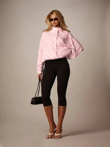 MISSGUIDED Linen Feel Polka Dot Funnel Neck Zip Up Lightweight Jacket With Branded Hardware Spring Summer Casual Outerwear - Pink - View 3