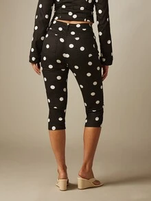 MISSGUIDED Stretch Denim Polka Dot Capri Jeans High Rise Fitted Five-Pocket Cropped Pants Spring Summer Style Vacation Black And White Retro Vintage 70s Casual - Multicolor - View 2