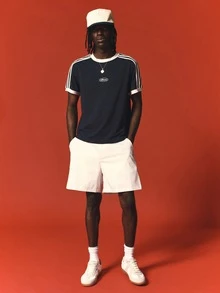SUMWON Shrunken Fit Crew Neck T-Shirt With Contrast Stripe Detailing And Oval Logo Print Short Sleeve Summer Tee - Navy Blue - View 3
