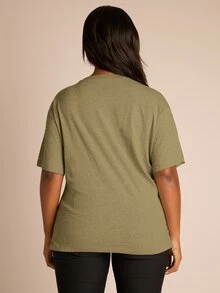FASHION SZN Plus Size Casual Traditional 100 Cotton Tie Front T Shirt Summer Layering New Season Formal Basics Vacation Outfit Crew Neck Supersoft Olive Green - Green - View 2