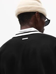 SUMWON Worldwide 刺繡方正版長袖 Polo 領運動衫，附徽章細節 - 黑色 - 查看 6