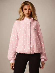 MISSGUIDED Linen Feel Polka Dot Funnel Neck Zip Up Lightweight Jacket With Branded Hardware Spring Summer Casual Outerwear - Pink - View 6