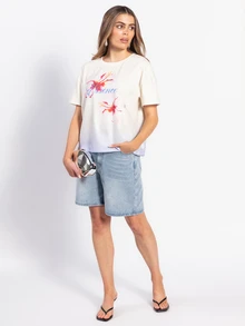 Rouah Women's Essence Print Round Neck Short Sleeve Casual T-Shirt - Summer T-Shirt, T-Shirt For Woman, Floral Print T-Shirt, Vacay Vibes, Vacay T-Shirt - Multicolor - View 3