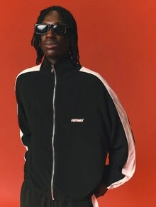 SUMWON Casual Full-Zip Track Co-Ord Set With Contrast Side Panel Detail And Logo Patch - Black - View 6