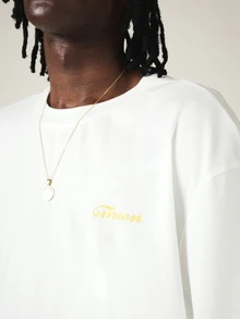 SUMWON Boxy T-Shirt With Tropical Island Back Graphic Print Crew Neck Summer Short Sleeve Tee - White - View 5