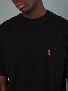 SUMWON Regular Oversized Crew Neck Graphic T-Shirt With Lemon Net Bag Back Print And Logo Chest Emblem Summer Casual Tee - Black - View 3