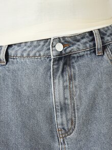 SUMWON 大廓形寬鬆牛仔短褲 寬腿五口袋牛仔短褲 水洗 夏季街頭風 - 藍色 - 查看 6