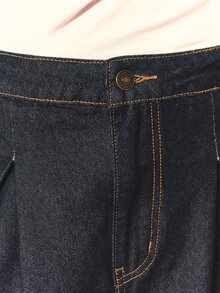 SUMWON Wide Leg Carpenter Denim Shorts With Contrast Stitching Pleated Waist And Patch Pockets Summer Bermuda Jorts - Blue - View 6