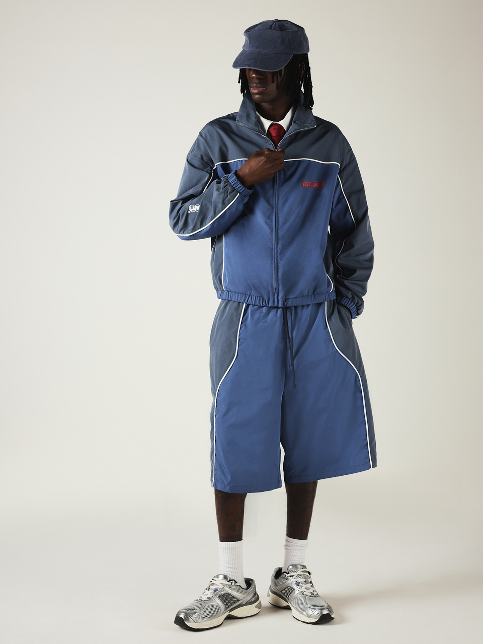 Men Casual Track Top And Bermuda Shorts Co-Ord Set With Contrast Piping Logo Detail Full Zip