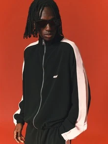SUMWON Casual Full-Zip Track Co-Ord Set With Contrast Side Panel Detail And Logo Patch - Black - View 4