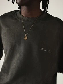 SUMWON Oversized Acid Washed Crop T-Shirt With Handwritten Poetry Back Print And Script Logo - Dark Grey - View 5