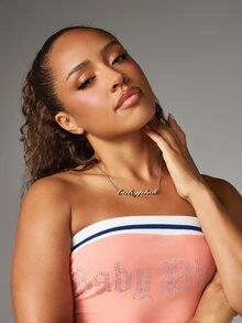BABYPHAT Script Logo Crystal Rhinestone Pendant Chain Necklace Statement Jewelry Gift - Silver - View 4