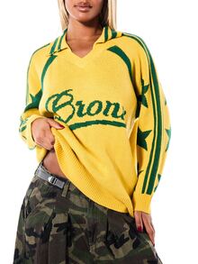 SUMWON WOMEN Bronx Intarsia Knit Oversized Polo Sweater With Star Print And Number Graphic V-Neck Collar - Multicolor - View 5