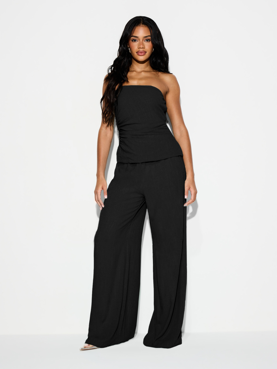 KIZN Wide Leg Linen Trousers With Drawstring Waist