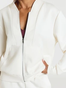 11SKNDS Zip-Up Bomber Sweatshirt With Ribbed Hem, Front Patch Pockets, Tonal Logo Detail, Casual Everyday Layering Essential Fall Winter With Sweat-Wicking & Buttery-Soft, For Gym Workout Fitness, Running, Training & Hy-Rox - Apricot - View 1