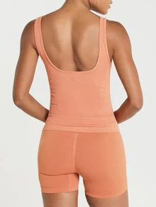 11SKNDS Seamless Racerback Tank Top With Scoop Neck, Corset-Style Ribbed Detail, Fitted Athletic Cut, Ideal For Yoga, Pilates, And Spring Summer Active Wear With Sweat-Wicking, Stretchy, Breathable, Quick-Dry & Buttery-Soft, For Gym Workout Fitness Studio, Running, Training & Hy-Rox - Yellow - View 2