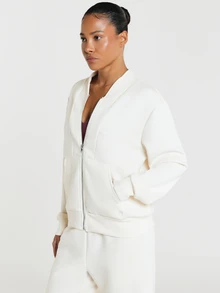11SKNDS Zip-Up Bomber Sweatshirt With Ribbed Hem, Front Patch Pockets, Tonal Logo Detail, Casual Everyday Layering Essential Fall Winter With Sweat-Wicking & Buttery-Soft, For Gym Workout Fitness, Running, Training & Hy-Rox - Apricot - View 3