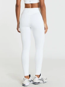 11SKNDS Högmidjade långa leggings med slät komprimerande passform för vardagligt avslappnat bruk, fukttransporterande, stretchiga, smörmjuka, med magkontroll, skulpterande passform och rumplyft, för gym, träning, fitness, yoga, pilatesstudio, löpning, träning och Hy-Rox - Vitt - Visa 3