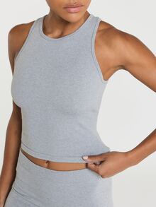 11SKNDS Ribbed Seamless Crop Tank Top With Racerback Neckline And Strappy Open Back Detail, Fitted Cropped Silhouette, Casual And Active Everyday Wear With Sweat-Wicking, Stretchy, Breathable, Quick-Dry & Buttery-Soft, For Gym Workout Fitness Yoga Pilates Studio, Running, Training & Hy-Rox - Light Grey - View 2