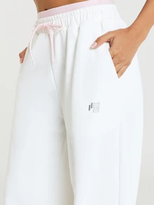 11SKNDS Wide Leg Sweatpants With Elastic Drawstring Waist, Casual Everyday Lounge Pants - White - View 5