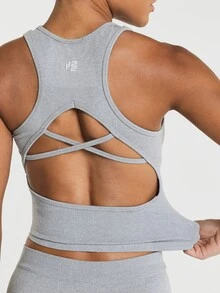 11SKNDS Ribbed Seamless Crop Tank Top With Racerback Neckline And Strappy Open Back Detail, Fitted Cropped Silhouette, Casual And Active Everyday Wear With Sweat-Wicking, Stretchy, Breathable, Quick-Dry & Buttery-Soft, For Gym Workout Fitness Yoga Pilates Studio, Running, Training & Hy-Rox - Light Grey - View 1