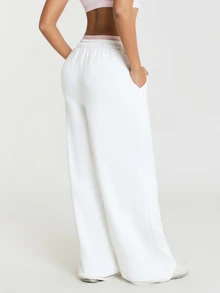 11SKNDS Wide Leg Sweatpants With Elastic Drawstring Waist, Casual Everyday Lounge Pants - White - View 2