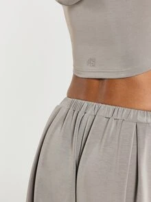 11SKNDS Sleeveless Hooded Crop Top With Cutout Neckline Detail, Fitted Midriff Length, Casual Everyday Essential, Spring Summer Layering Piece - Khaki - View 5