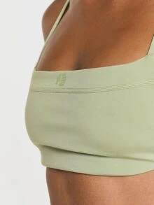 11SKNDS Square Neck Criss-Cross Back Sports Bra With Thin Adjustable Straps And Open Back Design With Sweat-Wicking, Stretchy, Breathable, Buttery-Soft, Low Impact Support & Removable Cups, For Gym Workout Fitness Yoga Pilates Studio, Running, Training & Hy-Rox - Khaki - View 5