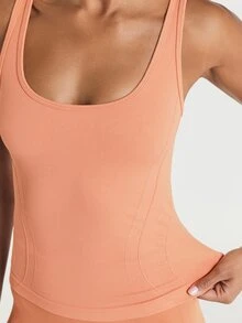 11SKNDS Seamless Racerback Tank Top With Scoop Neck, Corset-Style Ribbed Detail, Fitted Athletic Cut, Ideal For Yoga, Pilates, And Spring Summer Active Wear With Sweat-Wicking, Stretchy, Breathable, Quick-Dry & Buttery-Soft, For Gym Workout Fitness Studio, Running, Training & Hy-Rox - Yellow - View 1