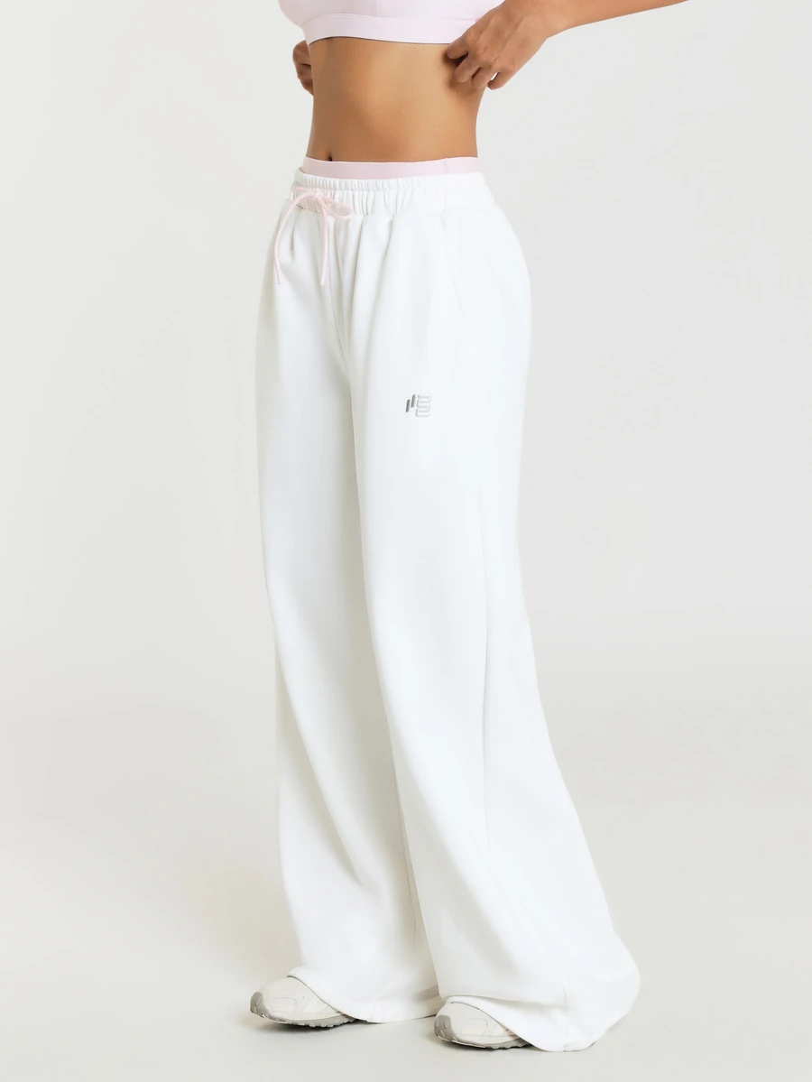 11SKNDS Wide Leg Sweatpants With Elastic Drawstring Waist, Casual Everyday Lounge Pants - White - View 1