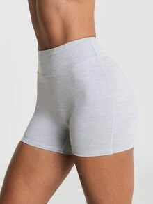 11SKNDS High Rise Cycling Shorts Skin Tight Fit Scrunch Bum Mini Length Stretch Knit Active Booty Short With Sweat-Wicking, Quick-Dry, Tummy Control & Sculpting, For Gym Workout Fitness Yoga Pilates Studio, Running, Training & Hy-Rox - Grey - View 2