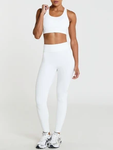 11SKNDS Högmidjade långa leggings med slät komprimerande passform för vardagligt avslappnat bruk, fukttransporterande, stretchiga, smörmjuka, med magkontroll, skulpterande passform och rumplyft, för gym, träning, fitness, yoga, pilatesstudio, löpning, träning och Hy-Rox - Vitt - Visa 2
