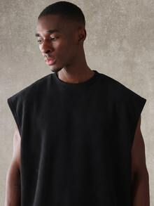 SUMWON Essential Boxy Fit ärmelloses Rundhals-Tanktop Co-Ord Set mit lockeren Kordelzug-Shorts Sommer Lässig Streetwear - Schwarz - Übersicht 5