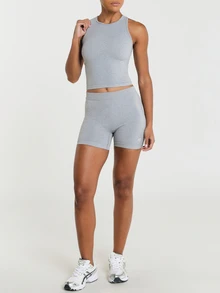 11SKNDS Ribbed Seamless Crop Tank Top With Racerback Neckline And Strappy Open Back Detail, Fitted Cropped Silhouette, Casual And Active Everyday Wear With Sweat-Wicking, Stretchy, Breathable, Quick-Dry & Buttery-Soft, For Gym Workout Fitness Yoga Pilates Studio, Running, Training & Hy-Rox - Light Grey - View 4