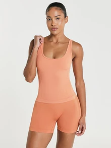 11SKNDS Seamless Racerback Tank Top With Scoop Neck, Corset-Style Ribbed Detail, Fitted Athletic Cut, Ideal For Yoga, Pilates, And Spring Summer Active Wear With Sweat-Wicking, Stretchy, Breathable, Quick-Dry & Buttery-Soft, For Gym Workout Fitness Studio, Running, Training & Hy-Rox - Yellow - View 3