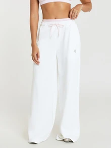 11SKNDS Wide Leg Sweatpants With Elastic Drawstring Waist, Casual Everyday Lounge Pants - White - View 3