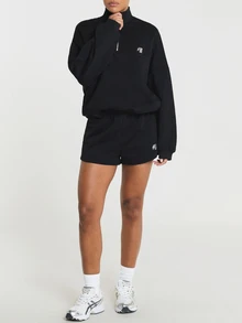 11SKNDS Quarter Zip Pullover Sweatshirt With Open Back Cutout Detail, Long Sleeves, And Small Chest Logo Print, Fall Winter Essential - Black - View 4