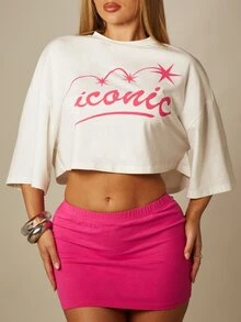MISSGUIDED Oversized Crop T-Shirt With Iconic Graphic Print And Star Detail Front - White - View 5