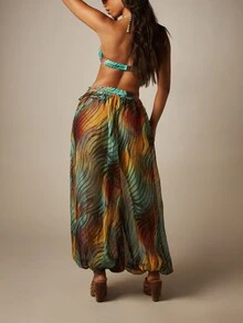 MISSGUIDED Printed Sheer Chiffon Beach Co-Ord Set With Halter Neck Bralette Top And Wide Leg Palazzo Pants Summer Vacation - Multicolor - View 7