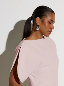 KSTM Structured Cape-Sleeve Mini Dress With Bateau Neckline - Party Shift Dress For Spring Summer Events - Baby Pink - View 4