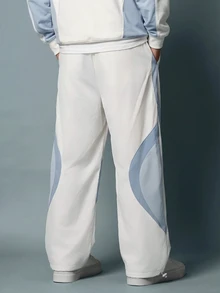 SUMWON Nylon Parachute Track Pants With Color Block Side Panel Detail And Drawstring Hem - White - View 2