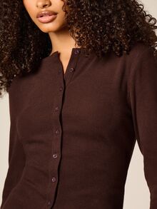 AiiRZ Ribbed Knit Button-Up Long Sleeve Top And Capri Legging Co-Ord Two-Piece Matching Set - Brown - View 5