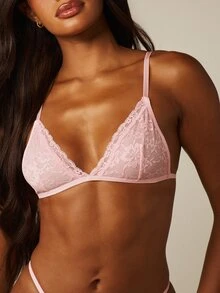 MISSGUIDED Baby Pink Floral Lace Triangle Bralette With Adjustable Strappy Back And Scalloped Trim Lingerie - Pink - View 5