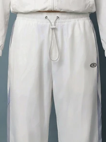 SUMWON Nylon Parachute Track Pants With Color Block Side Panel Detail And Drawstring Hem - White - View 6