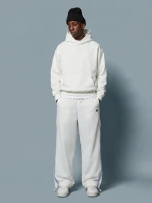 SUMWON Nylon Parachute Track Pants With Color Block Side Panel Detail And Drawstring Hem - White - View 3