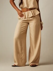 MISSGUIDED Frill Detail Bubble Hem Cami Top And Wide Leg Palazzo Pants Co-Ord Set Summer Vacation Resort Wear - Khaki - View 5