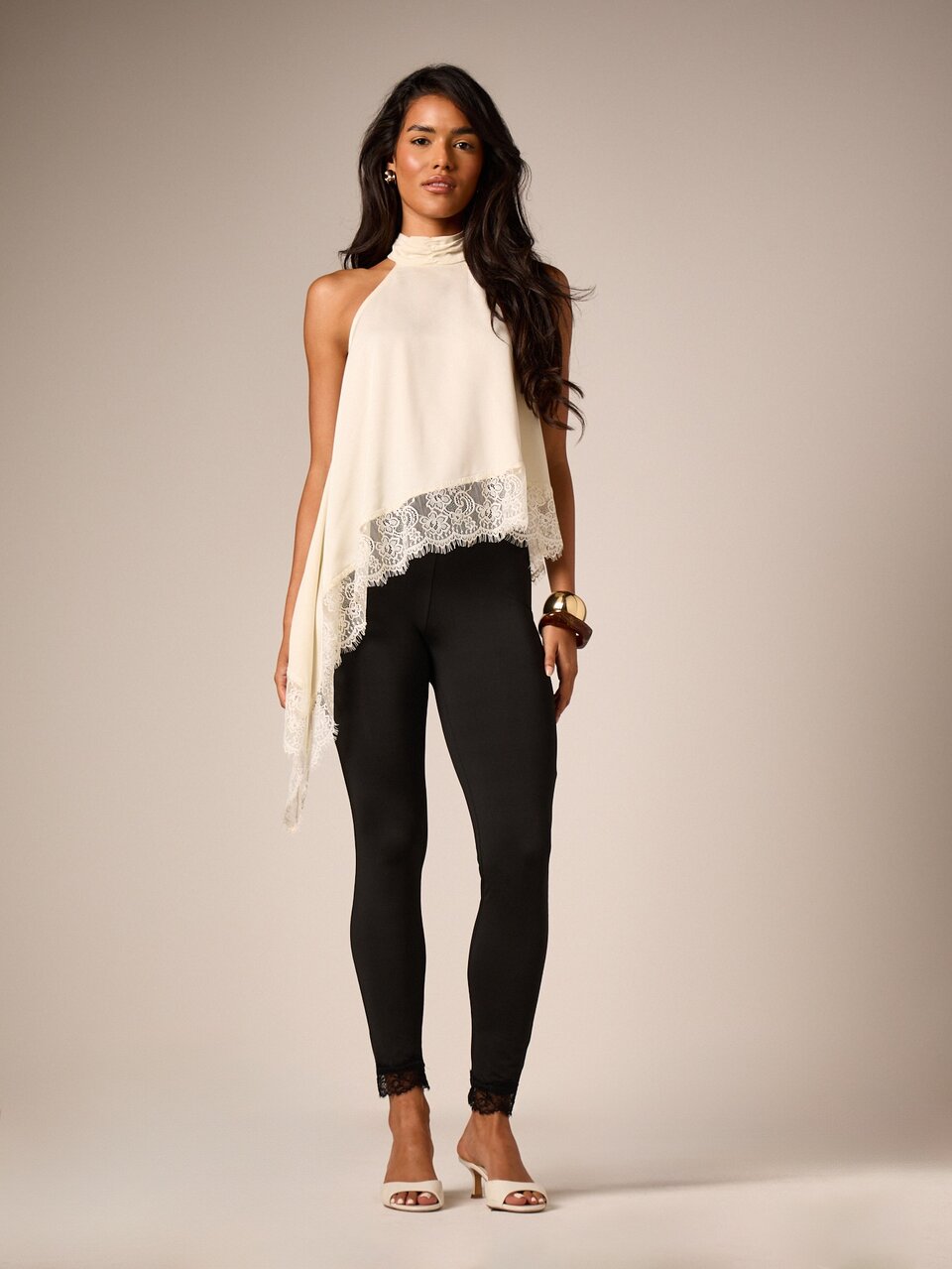 AiiRZ Skinny Leggings With Lace Trim Ankle Detail